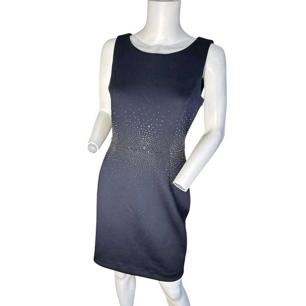 Calvin Klein Women’s Studded Cocktail Sheath Dress Navy Blue Size 4 Scuba